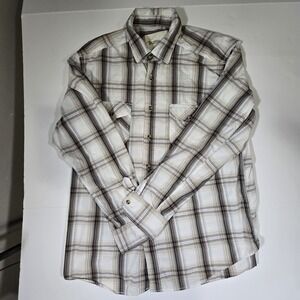 Ruff Hewn Shirt Mens Large White Pleated Plaid 100% Cotton Long Sleeve Button Up